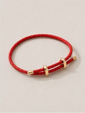 Red Braided Leather Bracelet with Gold Accents